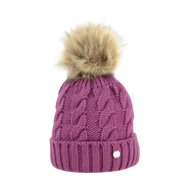 Hy Equestrian Melrose Cable Knit Bobble Hat - Purple